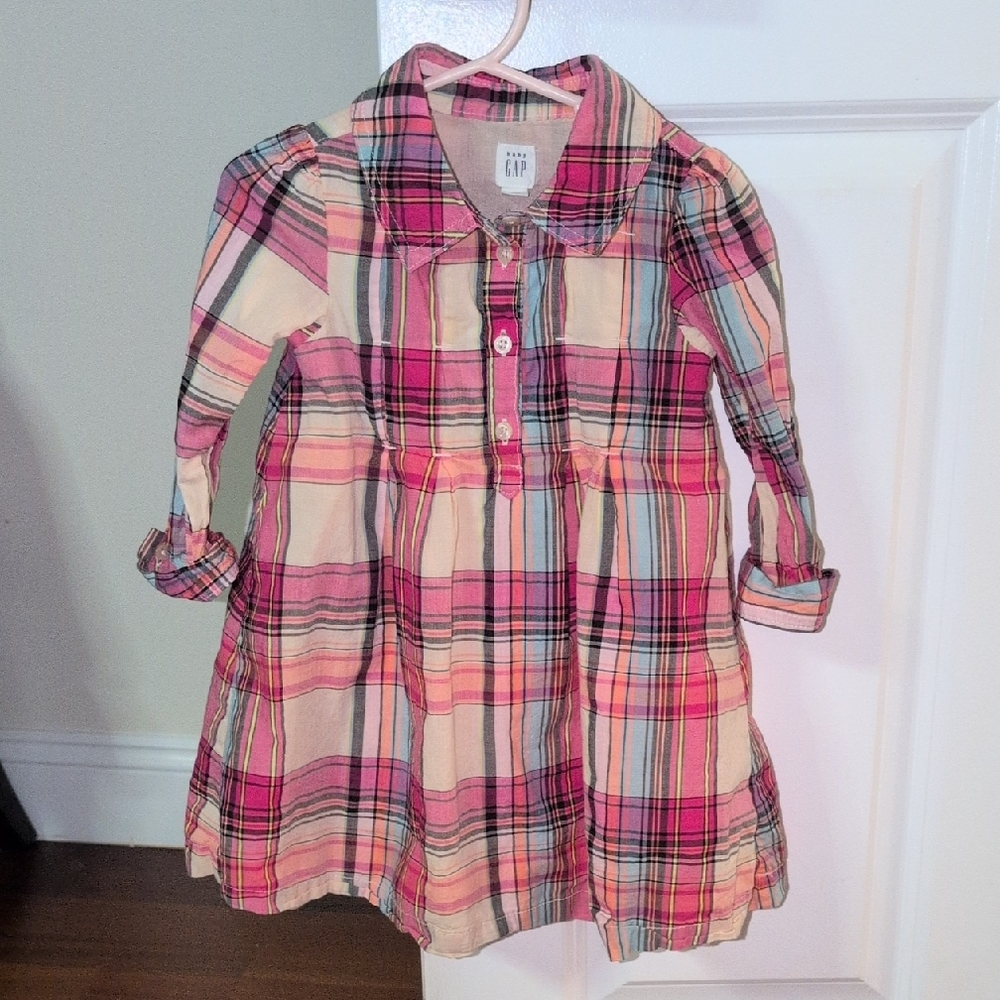 GAP Pink Plaid Button-Up Dress Best For 2T Although It Says 3T